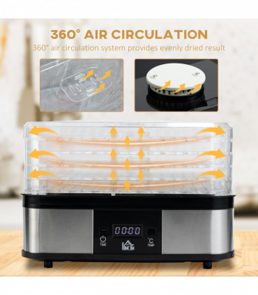 5 Tier Food Dehydrator 245W Stainless Steel Food Dryer Machine Timer LCD Silver