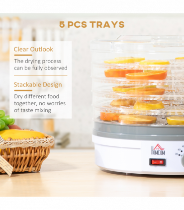 5 Tier Food Dehydrator 245W Stainless Steel Food Dryer Machine Timer LCD White