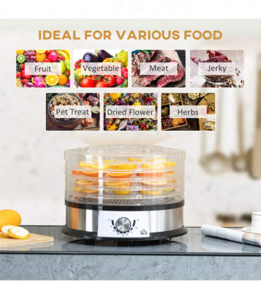 Food Dehydrator - 5 Tier Stainless Steel Dryer Machine Silver 34cm x 34cm