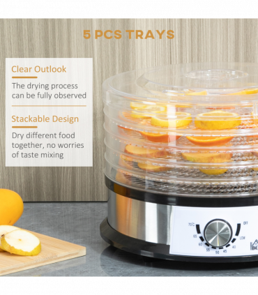 Food Dehydrator - 5 Tier Stainless Steel Dryer Machine Silver 34cm x 34cm