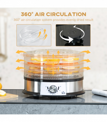 Food Dehydrator - 5 Tier Stainless Steel Dryer Machine Silver 34cm x 34cm