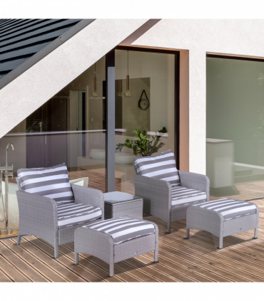 Outdoor Garden Furniture Set 5-Piece PE Rattan Light Grey 71cmx67cmx75cm