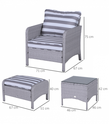 Outdoor Garden Furniture Set 5-Piece PE Rattan Light Grey 71cmx67cmx75cm