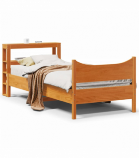 vidaXL Bed Frame with Headboard Wax Brown 90x190 cm Single Solid Wood Pine