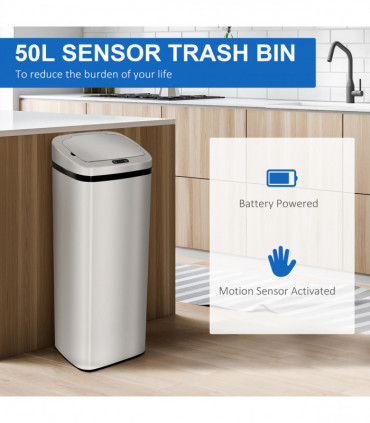 50L Motion Sensor ABS Rubbish Bin Siler/Black