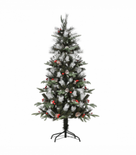 5FT Artificial SnowDipped Christmas Tree Foldable Berries White Pinecones Green