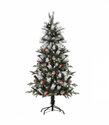 5FT Artificial SnowDipped Christmas Tree Foldable Berries White Pinecones Green
