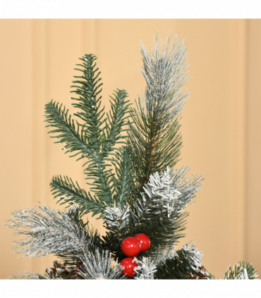 5FT Artificial SnowDipped Christmas Tree Foldable Berries White Pinecones Green