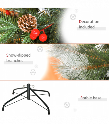 5FT Artificial SnowDipped Christmas Tree Foldable Berries White Pinecones Green