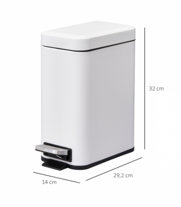 Steel 5L Rectangular Pedal Bin White Steel Body Powder Coated Easy Use