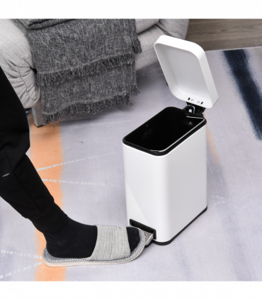 Steel 5L Rectangular Pedal Bin White Steel Body Powder Coated Easy Use