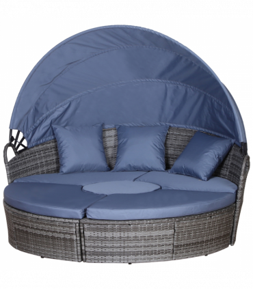 6-Seater Outdoor Garden Rattan Sun Bed Furniture Set Grey