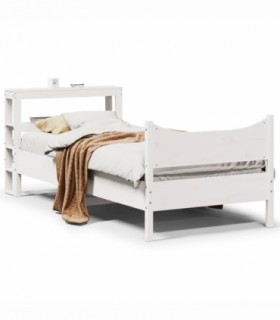 vidaXL Bed Frame with Headboard White 75x190 cm Small Single Solid Wood Pine