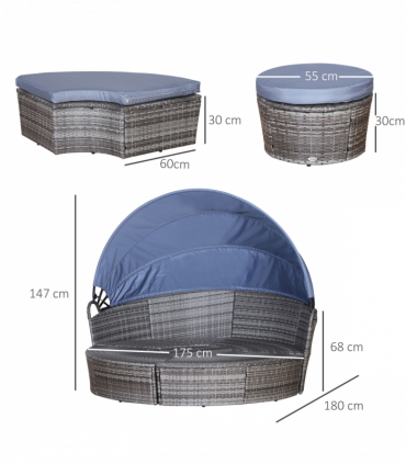 6-Seater Outdoor Garden Rattan Sun Bed Furniture Set Grey