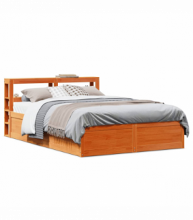 vidaXL Bed Frame with Headboard Wax Brown 150x200 cm King Size Solid Wood Pine