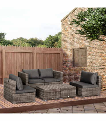  6-Seater Sofa & Coffee Table Rattan Outdoor Garden Furniture Set Grey