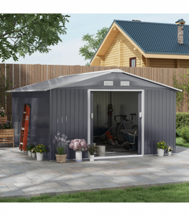 6.5 x 11FT Foundation Ventilation Steel Outdoor Garden Shed Grey