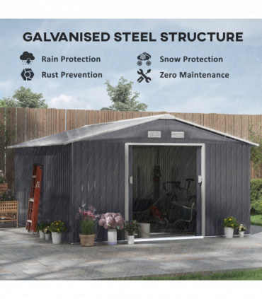 6.5 x 11FT Foundation Ventilation Steel Outdoor Garden Shed Grey