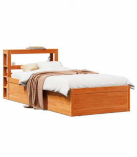 vidaXL Bed Frame with Headboard Wax Brown 90x190 cm Single Solid Wood Pine
