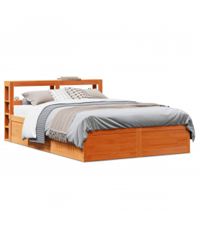 vidaXL Bed Frame with Headboard Wax Brown 120x190 cm Small Double Solid Wood Pine