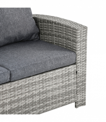 Outdoor 6Pcs Rattan Dining Set Grey Sofa Table Footstool w/ Cushion 182cm x 72cm
