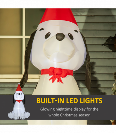 6ft Inflatable Christmas Puppy Dog Wearing Santa Hat Lighted Outdoor Indoor