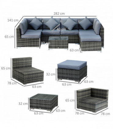 7-Seater Outdoor Garden Rattan Furniture Set w/ Coffee Table