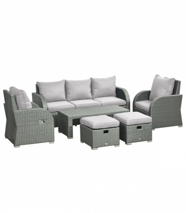7-Seater Outdoor Garden Rattan Furniture Set w/ Recliners Grey