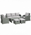 7-Seater Outdoor Garden Rattan Furniture Set w/ Recliners Grey