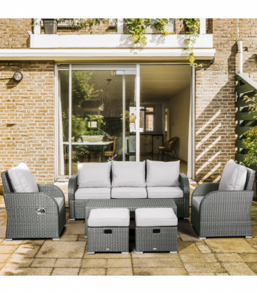 7-Seater Outdoor Garden Rattan Furniture Set w/ Recliners Grey