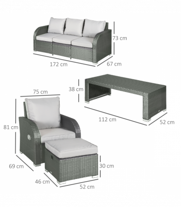 7-Seater Outdoor Garden Rattan Furniture Set w/ Recliners Grey