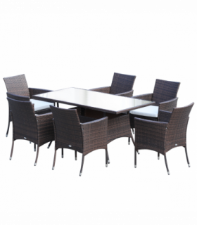 Garden Furniture Dining Set 7Pc Rattan Brown PE Rattan Steel 150cmx80cmx74cm