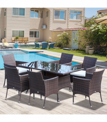 Garden Furniture Dining Set 7Pc Rattan Brown PE Rattan Steel 150cmx80cmx74cm