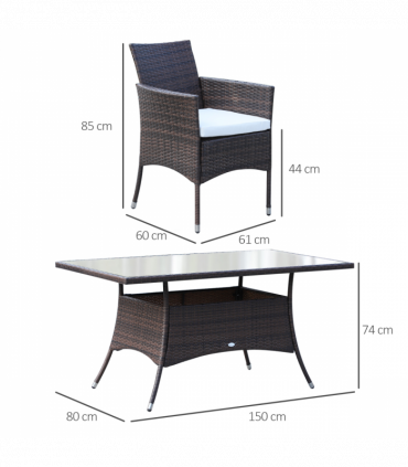 Garden Furniture Dining Set 7Pc Rattan Brown PE Rattan Steel 150cmx80cmx74cm