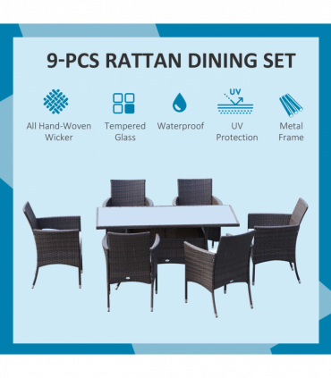 Garden Furniture Dining Set 7Pc Rattan Brown PE Rattan Steel 150cmx80cmx74cm