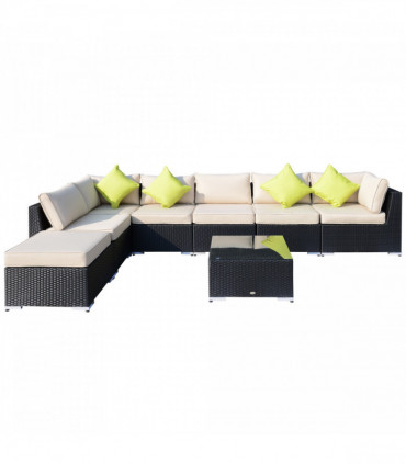 Garden Dining Set 8 Pcs Rattan Sofa Black 78cm x 78cm x 65cm Cushions Outdoor