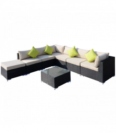 Garden Dining Set 8 Pcs Rattan Sofa Black 78cm x 78cm x 65cm Cushions Outdoor