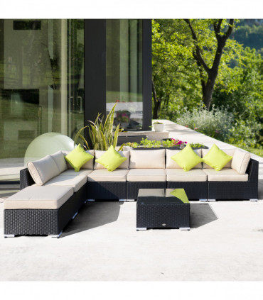 Garden Dining Set 8 Pcs Rattan Sofa Black 78cm x 78cm x 65cm Cushions Outdoor