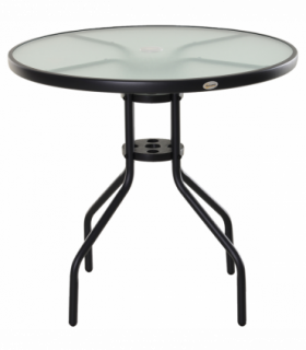 80cm Outdoor Round Dining Table Garden Patio Tempered Glass Top w/ Parasol Hole