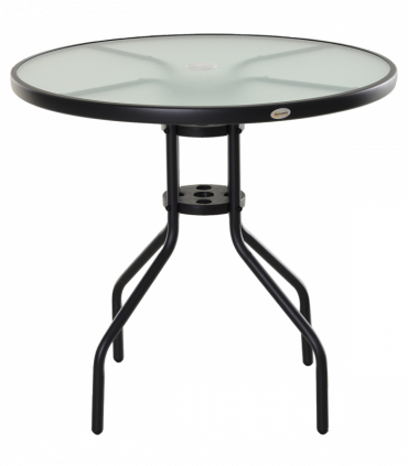 80cm Outdoor Round Dining Table Garden Patio Tempered Glass Top w/ Parasol Hole
