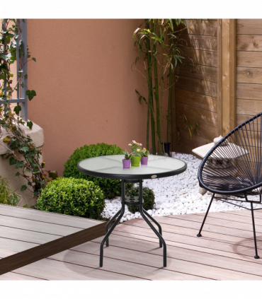 80cm Outdoor Round Dining Table Garden Patio Tempered Glass Top w/ Parasol Hole