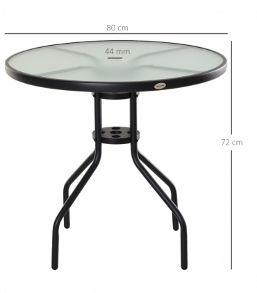 80cm Outdoor Round Dining Table Garden Patio Tempered Glass Top w/ Parasol Hole
