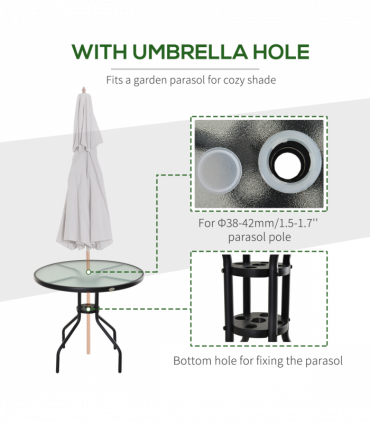 80cm Outdoor Round Dining Table Garden Patio Tempered Glass Top w/ Parasol Hole