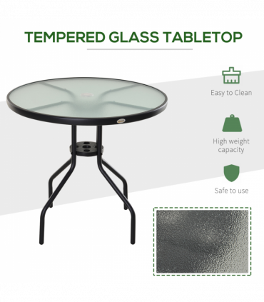 80cm Outdoor Round Dining Table Garden Patio Tempered Glass Top w/ Parasol Hole