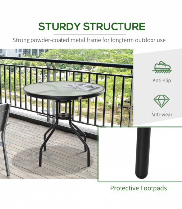 80cm Outdoor Round Dining Table Garden Patio Tempered Glass Top w/ Parasol Hole