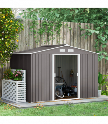 9 x 6FT Foundation Ventilation Steel Outdoor Garden Shed Grey