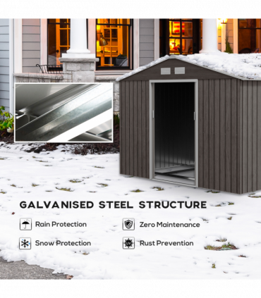 9 x 6FT Foundation Ventilation Steel Outdoor Garden Shed Grey