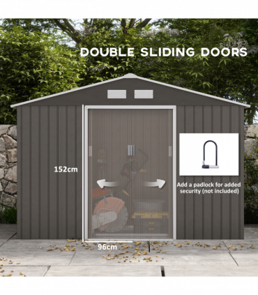 9 x 6FT Foundation Ventilation Steel Outdoor Garden Shed Grey