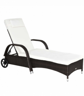 Outdoor Rattan Sun Lounger Brown Steel Frame Polyester 200L x 73W x 72-103H cm