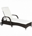 Outdoor Rattan Sun Lounger Brown Steel Frame Polyester 200L x 73W x 72-103H cm